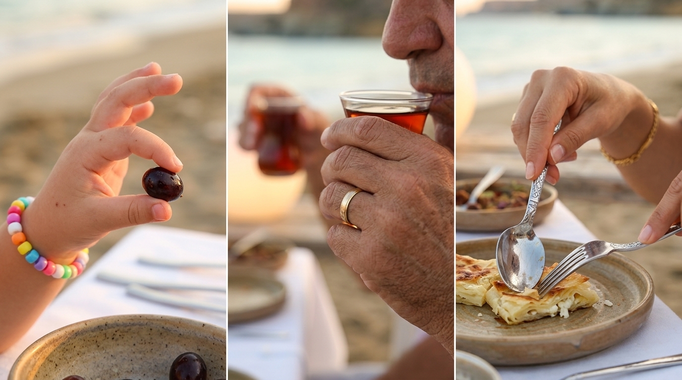 Büyükada’da deniz kenarında kahvaltı masasında ailece keyifli bir sabah