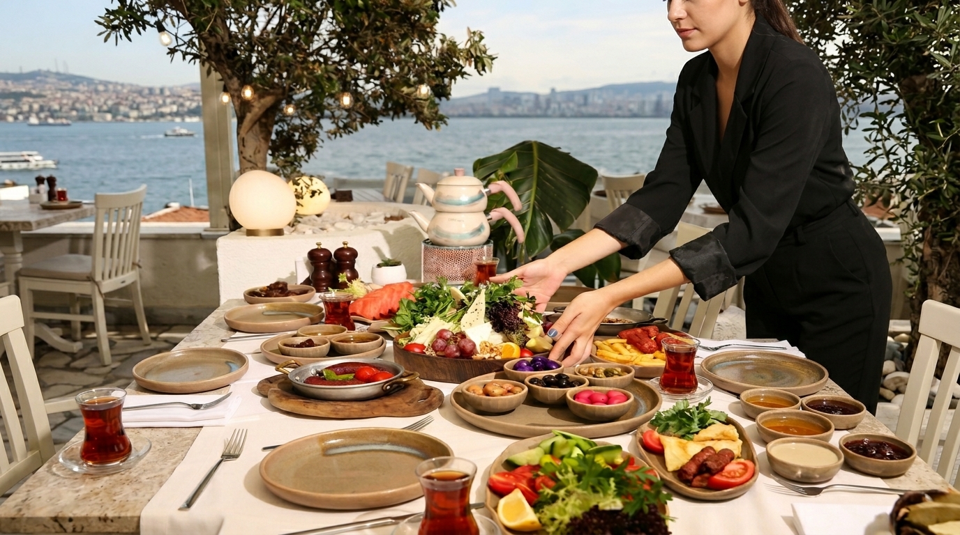 Büyükada’da deniz havası eşliğinde hazırlanan zengin serpme kahvaltı masası